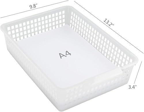 Miniatura 4 de Qskely Paquete de 6 cestas de almacenamiento de papel A4, bandejas de archivo, bandeja de almacenamiento de plástico transparente