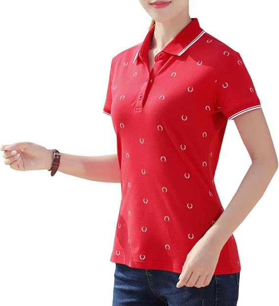 Amazon Kukaki クカキ ポロシャツ レディース 半袖 鹿の子 テニスウェア 襟付き ゴルフウェア カットソー スポーツ ポロ 柄 かわいい 女性用ポロシャツ タイト 夏用 ゴルフシャツ 通販