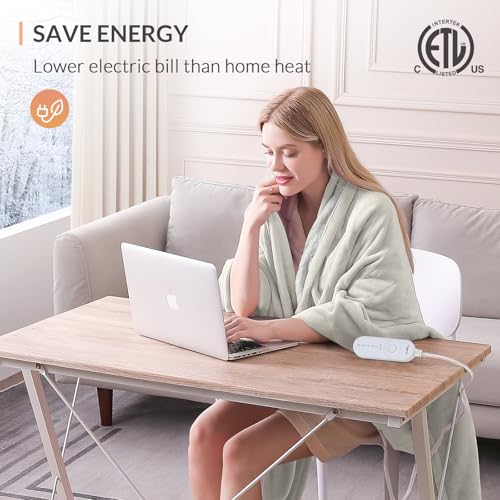 Image of HOMLYNS LuxeHeat Heated Blanket Electric Blanket, Soft Flannel Sherpa Heated Throw, Heating Blanket with 5 Heat Settings, 3 hrs Timer Auto Shut Off (50x60 inches, Cream), Only for 120V Voltage Use