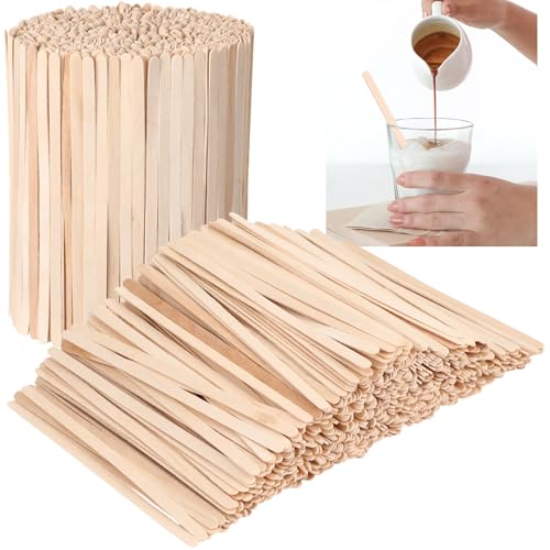 Meanplan 4000 Pack Birch Wood Coffee Stir Sticks 5.5 Inch Disposable Wooden Coffee Stirrers Bulk Long Tea Stirring Stick Round End Swizzle Beverage Mixer for Cocktail Hot Chocolate Drink Summer
