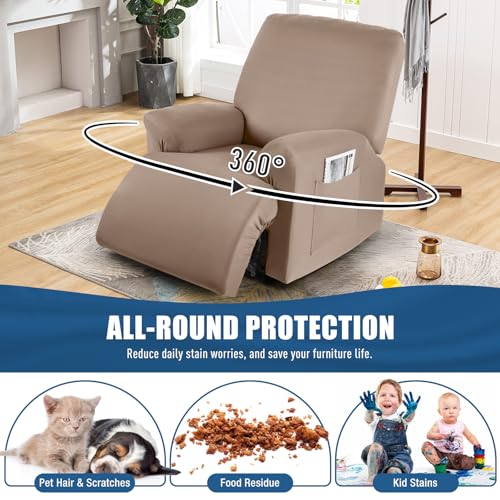 Image of TAOCOCO Stretch Recliner Chair Covers 3-Pieces Solid Furniture Covers Recliner Cover for Reclining Chair Slipcovers Feature Fitted Soft Washable Recliner Sofa Covers (1 Seat, Khaki)