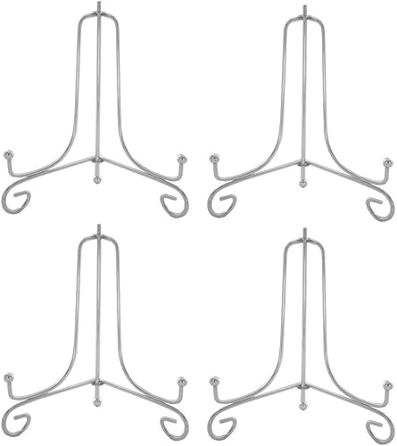 Miniatura 1 de Artliving Paquete de 4 soportes de exhibición de hierro de 6 pulgadas, soporte de placa de caballete de hierro plateado, soporte para fotos,