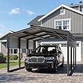 WELYAS 10×15 FT Heavy Duty Carport Canopy with Galvanized Steel Frame and Roof, All Metal Carport Garage, Car Shelter for Trucks, Boats, Tractors