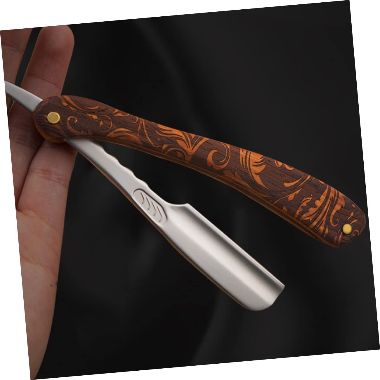 Rasoio Pieghevole in Acciaio Inox e Legno, Marrone, Vintage | Controllo Preciso, Design Sicuro, Uso Professionale e Domestico, Rasatura Pulita e Liscia