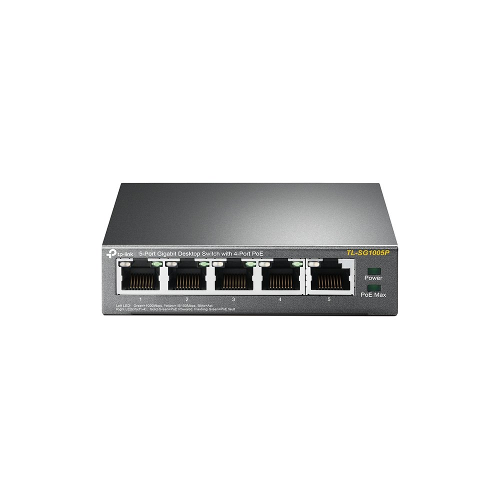 TP-Link EAP245 Point d'accès Wi-FI Double Bande AC1750 Gigabit - Plafonnier (450Mbps en 2.4GHz + 1300Mbps en 5GHz), Blanc & Switch PoE (TL-SG1005P V2) 5 Ports Gigabit, 4 Ports PoE+, 65W