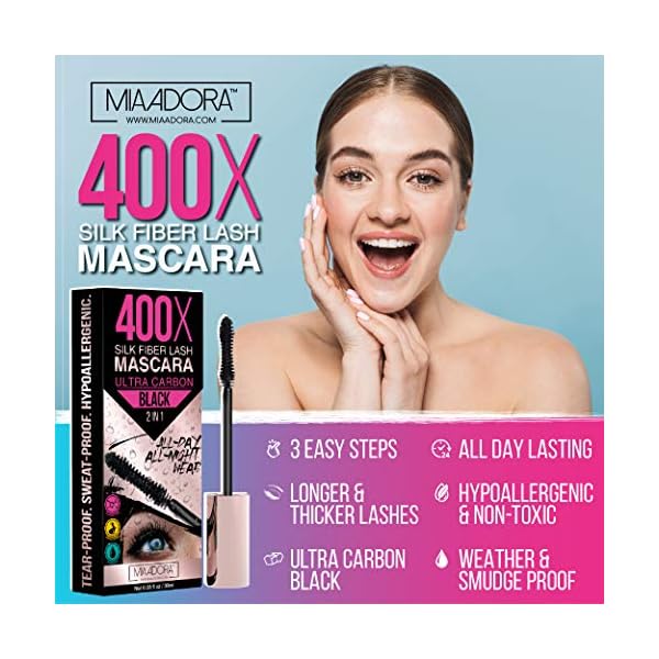 400X Pure Silk Fiber Lash Mascara [Ultra Black Volume and Length], Longer & Thicker Eyelashes. Waterproof, Long Lasting, Instant & Very Easy to Apply, Smudge-proof, Hypoallergenic