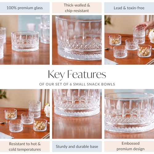 Image of Nestasia Glass Bowl Set of 6 - 220ml Transparent Katori for Kitchen & Dinner, Microwave Safe Snack & Dessert Bowls with Gift Box, Perfect for Gifting