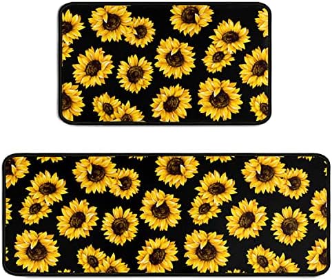 Dcohluk 2 Pieces Sunflower Kitchen Decoration Rug Set, Washable Waterproof Kitchen Mats and Kitchen Sink Runner Rug, Farmhouse Style Decor Indoor 17" x 47" + 17" x 30"
