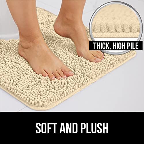 Image of GORILLA GRIP Plush Absorbent Shaggy Chenille Bath Rug Mat for Oval Toilet Base with Rubber Backing, Machine Washable Rugs, Soft Microfiber Contour Mats for Toilets, Bathroom Decor, Sand