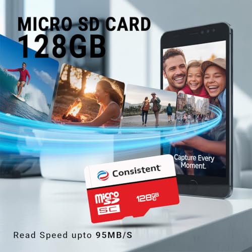 Image of Consistent 128GB Surveillance microSD Card - High-Endurance 4K Video Recording, Class 10 /UHS-I Speed, Designed for 24 /7 CCTV & Security Cameras - 5-Year Warranty