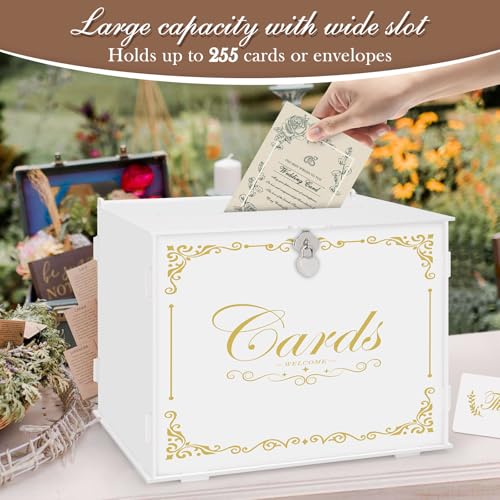 Image of Ywlake White Wedding Gift Card Box with Lock and Slot Acrylic Money Cash Post Thanks Card Box Large Letter Envelope Cards Holder Boxes for Reception Anniversary Birthday Party Bridal Baby Shower