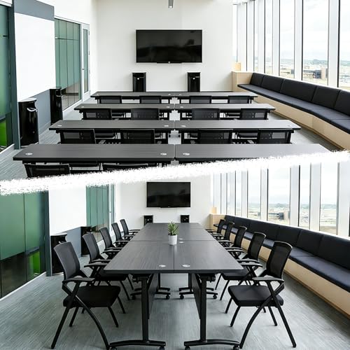 Modern Conference Table, Folding Conference Table with Wheels, Flip Top Mobile Meeting Table for 2-30 Person, Modular Seminar Training Room Table for Meeting Conference Room (4, Dark Grey, 70.8\") - Thumbnail 3