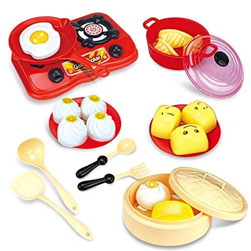 Preisvergleich Produktbild Luccase Kinder Kochutensilien Spielzeug Set Mehrfarbig Kunststoff Küche Kochutensilien Töpfe Pfannen Dampfgarer Induktionsherd Kochgeschirr Brotspielzeug Set für Kinder
