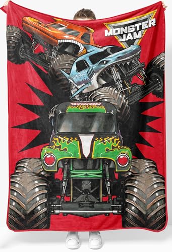 Jay Franco Kids Plush Throw Blanket Soft & Cozy Fleece Throw for Bedroom & Couch Dcor Official Licensed Product Red - Monster Jam 46x60 - Throw Blanket