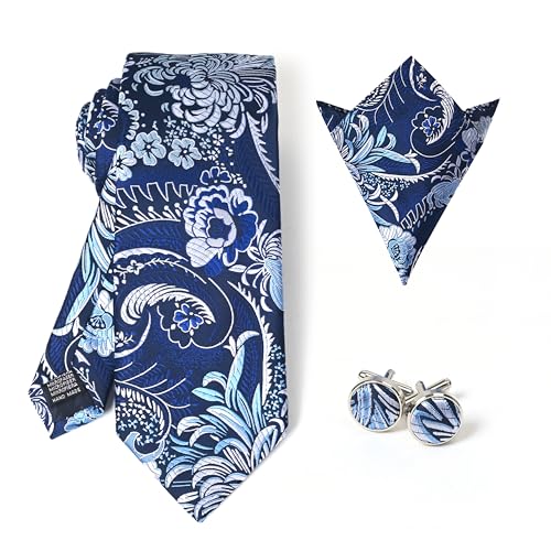 Image of Men's Tie Set with Pocket Square and Cufflinks | 100% microfiber; tie 59 x 3.15 in; square 10 x 10 in; gift box included