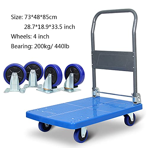 Carretilla de mano con plataforma plástica y mango metálico plegable pequeño azul miniatura 2