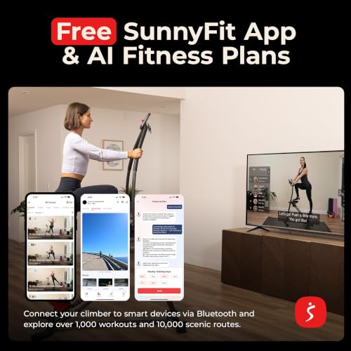 Image of Sunny Health & Fitness Climbing Stair Stepper for Home Gym | SunnyFit App Connection, Long Stride Length, Home Gym Exercise, Compact Foldable, Leg and Glute Training