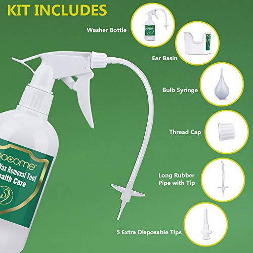 Ear Wax Remover OOCOME Ear Washer Bottle Ear Cleaning for Adults and Kids Ear Cleaner Ear Wax Removal Tool Kit with 1 Cleaning Brush, 1 Ear Basin, 1 Bulb Cleaner, 5 Disposable Tips