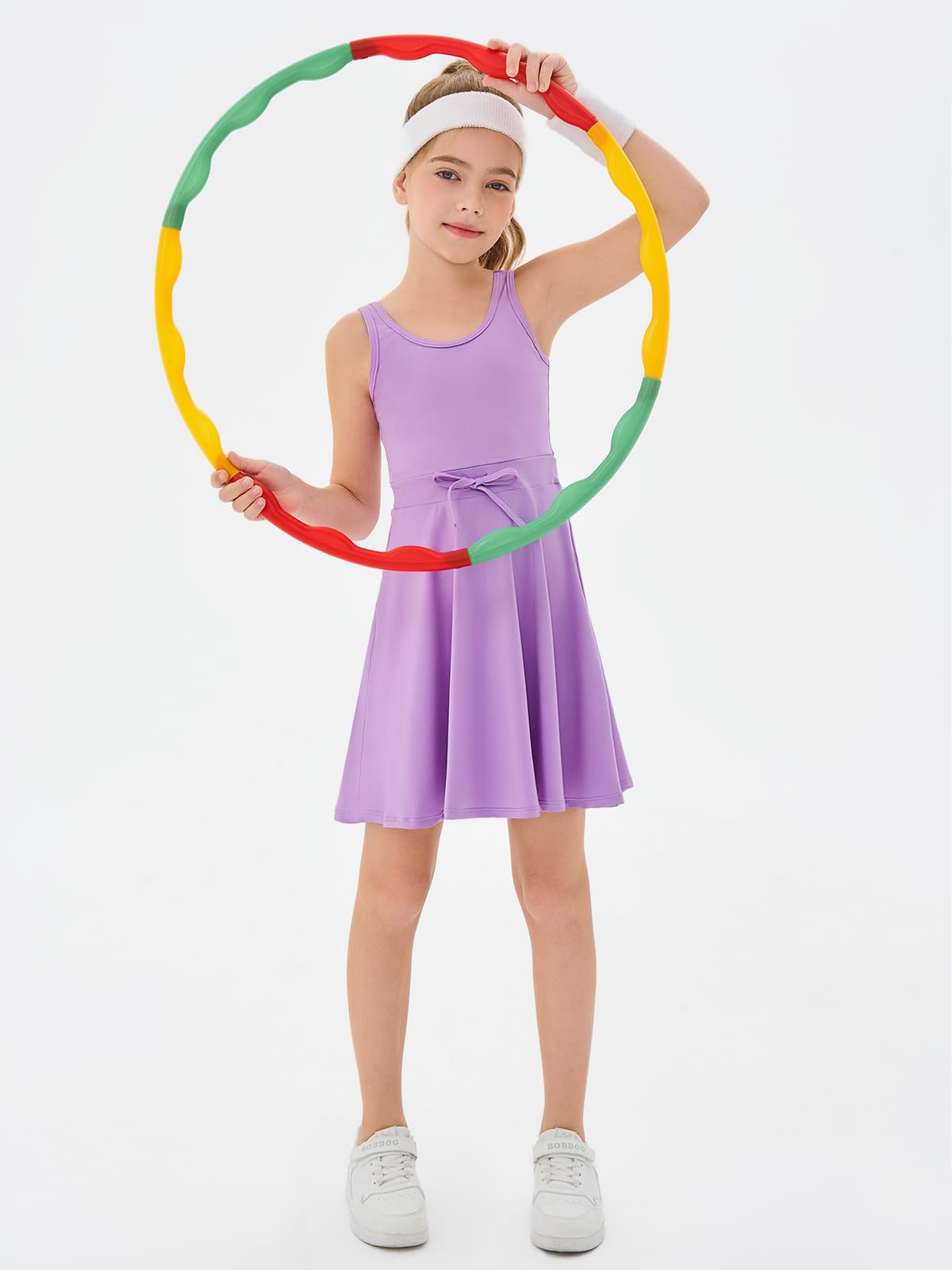 Haloumoning Robe de tennis sans manches pour fille - Taille élastique - Coupe trapèze - Pour entraînement et golf - 4 à 14 ans