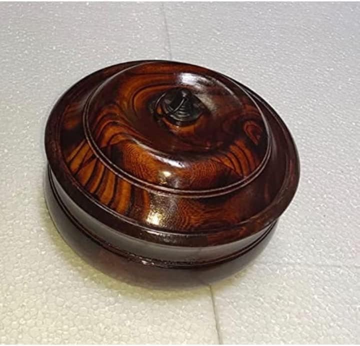 Traditional Wooden Chapati Box with Lid, Round Roti Storage Container, Brown