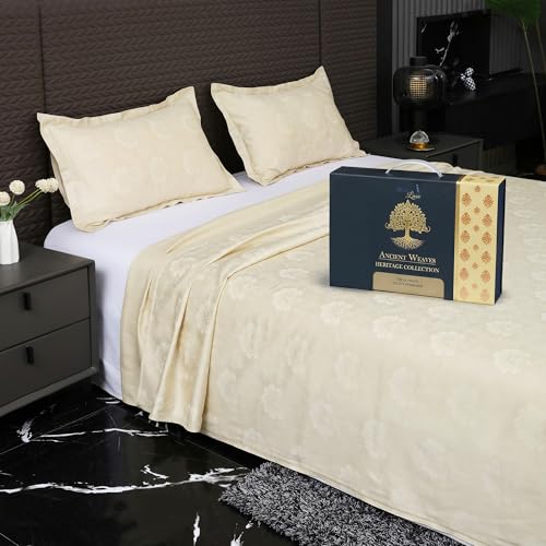Image of Story@Home Supersoft Long Staple Premium Cotton Sateen Weave Compact Yarn King Size Floral Printed Flat Double Bedsheet wih 2 Pillow Cover I 500 TC, 108x108 Inch - Ash Grey
