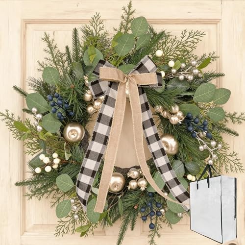 24 Inch Winter Christmas Wreath for Front Door with Storage Bag -...