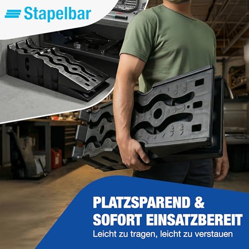 NTG Auffahrrampe PKW Auffahrrampen (2er Set) bis 3000 kg Hochbelastbare Auffahrkeile aus Kunststoff Antirutsch + Stapelbar - Passend für jedes Auto
