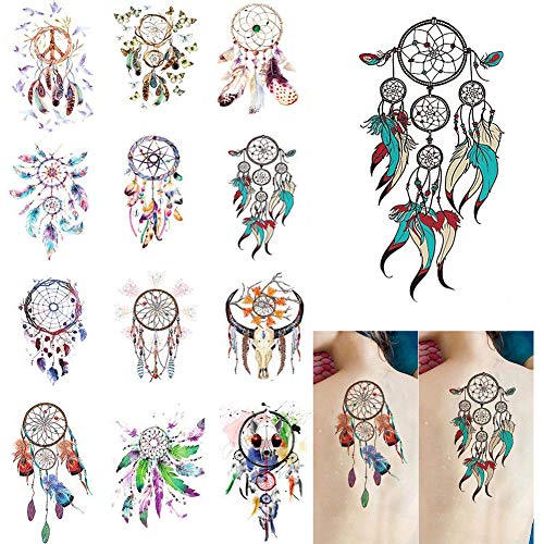 Ownsig 12 Sheets Waterproof Temporary Tattoos Dream Catcher Tattoo Stickers for Women Teens Girls Body Art