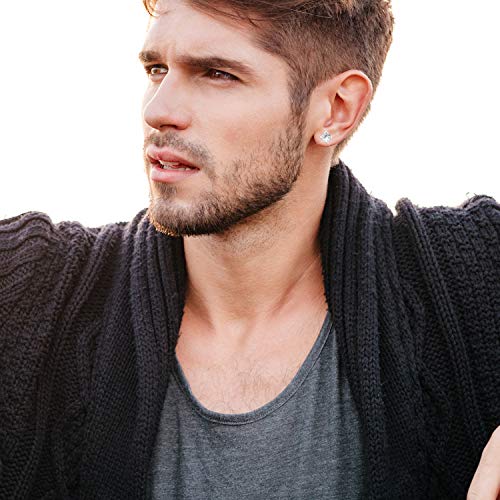 Princess Cut Clear Cubic Zirconia Stud Earrings for Women Men Square Earrings Studs Hypoallergenic Surgical Steel Helix Screw Back Earrings 18G 5 Pairs 3-7mm4