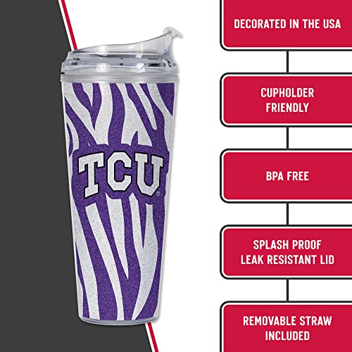 Image of Rico Industries NCAA Glitter 24oz Acrylic Glitter Tumbler with Hinged Lid, Officially Licensed Double Wall Tumbler with Straw