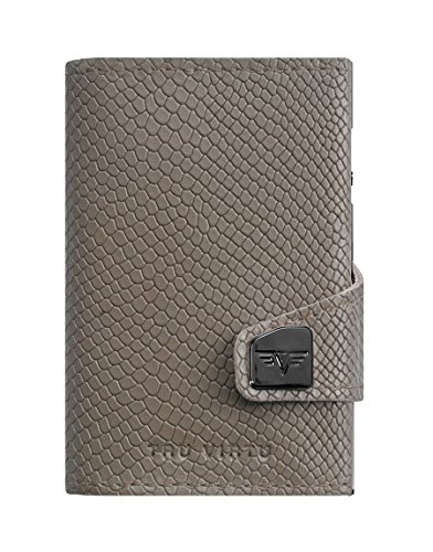 Tru Virtu® Geldbörse RFID/NFC Schutz - Portemonnaie Click & Slide Cobra Olive/Silver - Kartenetui mit Scheinfach aus Aluminium & Leder für Herren und Damen - 9.9 x 6.7 x 2.1 cm Cover