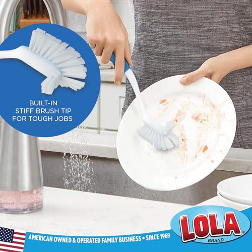 Image of LOLA Pro Utility All Purpose Kitchen Cleaning Brush, Durable Bristles, Comfort Ergonomic Rubber Non-Slip Grip, Built-in Food Scraper, 1 Count
