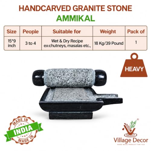 Village Decor Handmade Traditional Ammikal Mortar and Pestle Set 15x9 - Image 3