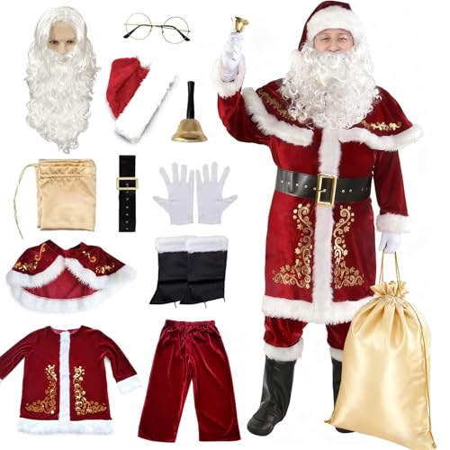 MINGJAY Disfarce de Papai Noel, Conjunto de Traje de Papai Noel para Adultos Masculinos, 12 Peças, Disfarce de Papai Noel Completo, Natal para Adultos, Traje de Papai Noel Adulto, para Festa de Natal