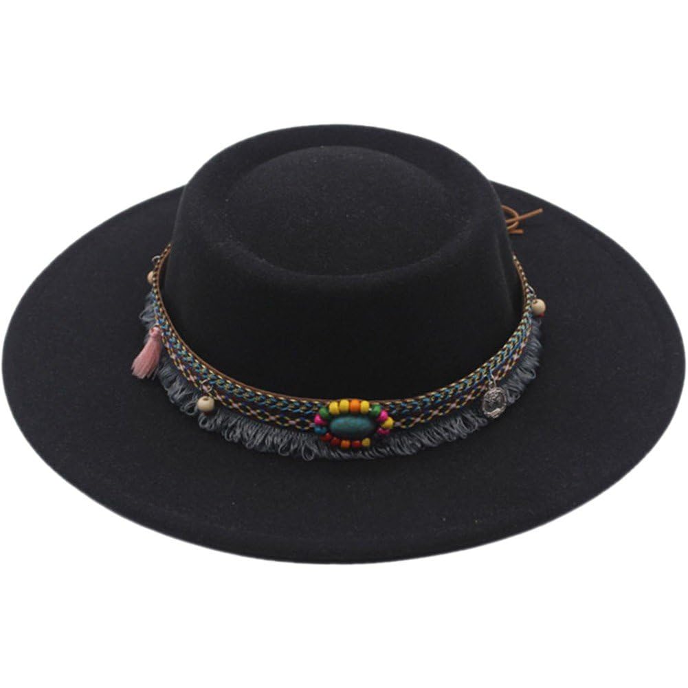 Luxylei Classic Unisex Fedora Hat Brim Flat Church Derby Cap Wide Brim Classic Pork Pie Hat for Wedding Show Performance Black