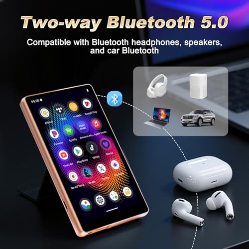 Image of 128GB Android 11 MP3 Player with Bluetooth 5.0 and WiFi, 5 inch HD Touchscreen Portable Music Player for Spotify, YouTube, Audible and Amazon Music, Supports up to 256GB, Gold