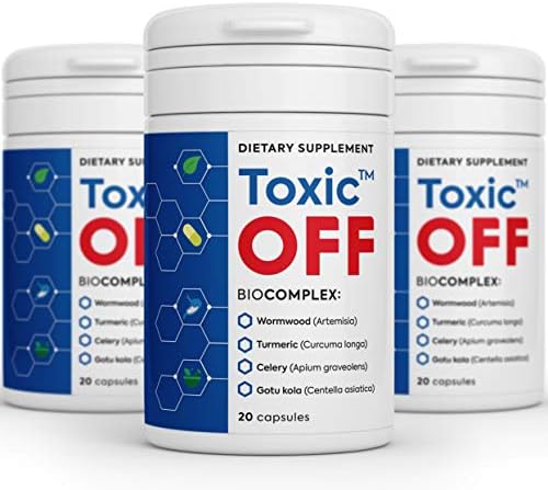 Toxic Off 2+1 - Detox Herbal Supplement, 20 Dietary Capsules – Whole Body Flush – Natural, Non GMO, Pure Vegan Gut Health Reset Support Vitamins with Turmeric, Celery, Gotu Kola