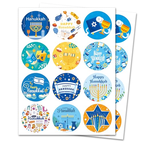 360 Pcs Hanukkah Stickers Blue Envelope Sealing Stickers Candelabrum Star Gift Tags Suitable for Candy Bags Gift Boxes Wallets Paper Greeting Cards.
