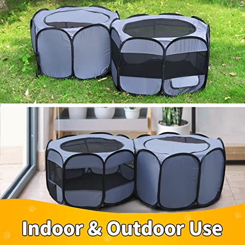 Eighteentek 2 Rooms Dog Playpen Pop Up Portable Foldable Dog Cage Fence Kennel For Dog Cat Kitten Outdoor Indoor Play Tent + Carrying Case 58"X29"X17" #TOP7