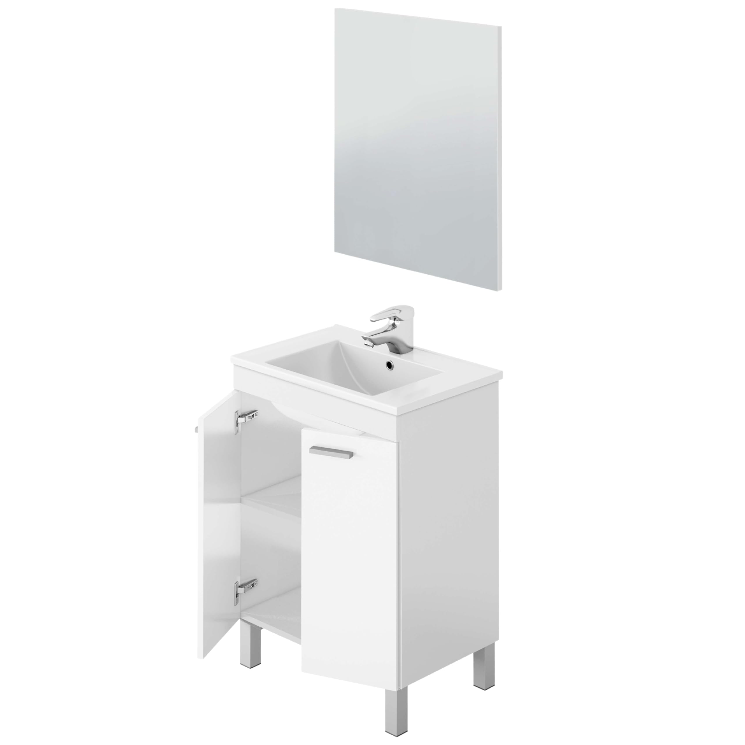 ARKITMOBEL Habitdesign Mueble de Baño con 2 Puertas y Espejo, Modulo Baño, Modelo LC1, Acabado en Blanco Brillo, Medidas: 60 cm (Ancho) x 80 cm (Alto) x 45 cm (Fondo). (Lavabo no Incluido)
