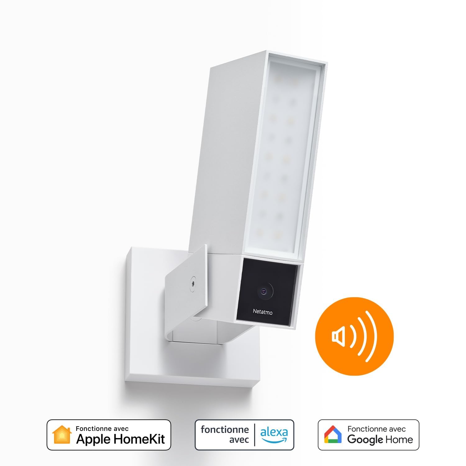 Netatmo Caméra de Surveillance Extérieure Intelligente avec Sirène 105dB, WIFI, Eclairage Intégré, Détection Des Mouvements, Vision Nocturne, Aucun Abonnement, Blanche, NOC-S-W-FR