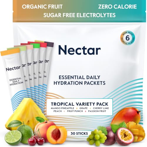 Image of Nectar Hydration Packets - Electrolytes Powder Packets - Sugar Free & 0 Calorie - Organic Fruit Liquid Daily IV Electrolytes Powder for Dehydration Relief & Rehydration (Tropical Variety 30 Pack)