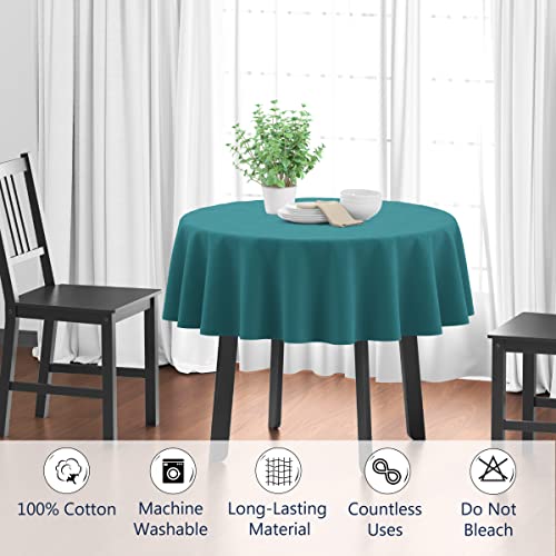 Image of Encasa XO Dining Table Cover Cloth for 4 Seater | 140 cm-Round Cotton Canvas Round Table Cloth | Machine Washable Tablecloth for Indoor & Outdoor Use - Azul Blue Solid Color