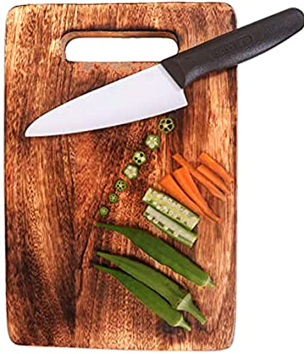 Kinkini Wooden Chopping Board Big Size Made Of Teakwood,Chopping Board With Knife Attached For Kitchen,Thick Heavy Duty Durable Reversible Chopping Boards Wooden Handle Chopping Board Set For Cutting Vegetable,Fruits, meat,Cheese,Pizza