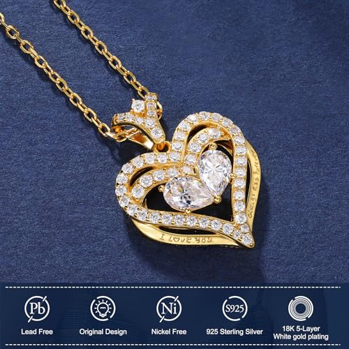 Moissanite Heart Necklace for Women, 18K White/Yellow Gold-Plated 925 Sterling Silver Pear Cut Moissanite Imitation Diamond Pendant Eternity Love Gifts for Her, Anniversary, Birthday, Wedding - to My Wife, Mom2