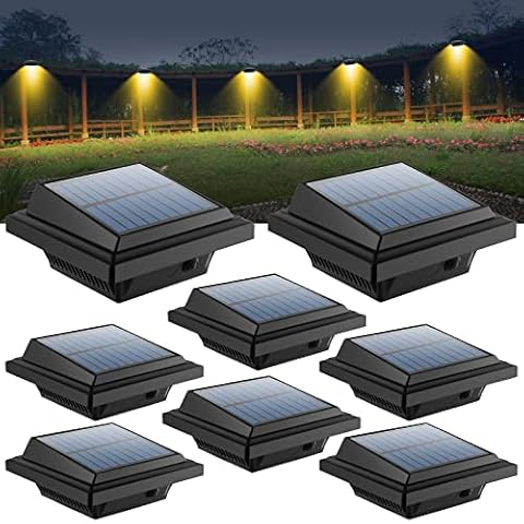 UniqueFire 40LED Outdoor Solar Lights Solar-Powered LED Garden Wall Lamp Plastic Solar Light Waterproof for Walkways Stairways (8PCS Black_Warm White) Cover