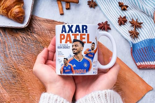 Image of Cricket Theme Coffee Mug IPL Edition - Stylish Helicopter Shot Print Cup - Gift for Cricket Fans, Boys & Friends (Akshar Patel, Large)