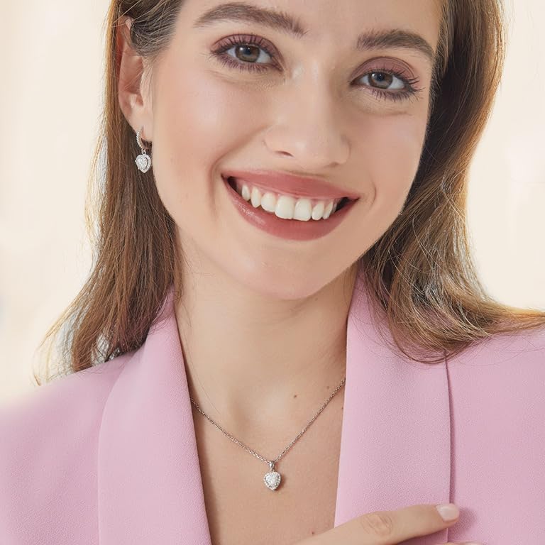 MomentWish Heart Necklace for Women, 1 Carat Simulated Moissanite Necklace for Her 925 Sterling Silver Halo Pendant Anniversary Valentine's Day Birthday Gifts for Mom Wife Girlfriend-Heart2