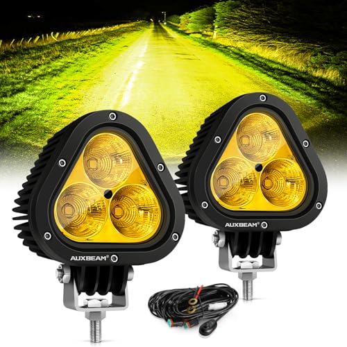 Image of Auxbeam 4in 90W Led Amber Fog Light, Super Bright 9000LM LED Off Road Light Yellow Spot Flood Combo Triangle Led Pod for Jeep Motorcycle SUV Trucks Boat