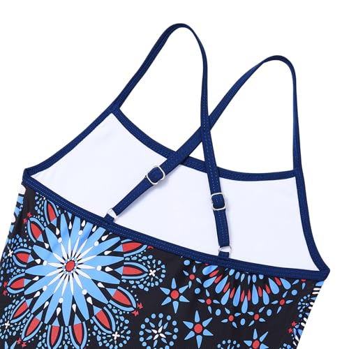 Image of Century Star Girls Swimsuit Two Piece Tankini Swimwear with Boyshort Bathing Suit for Kids Toddler Beach Swimsuits Blue Round Flower 14